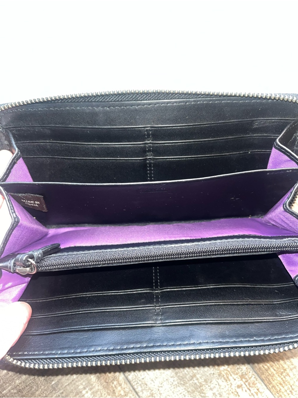 Coach Patchwork Black Gray Mixed-Print Zip Wallet - Picture 3 of 5